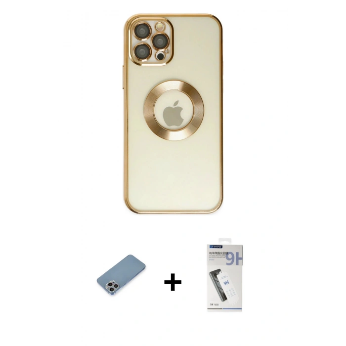 MARSİLYAN™- iPhone 12 Pro Kılıf Pusula Form - Şeffaf Uv Polymer Nano Ekran Koruyucu + Shine Kamera Lens Koruma Cam - GI