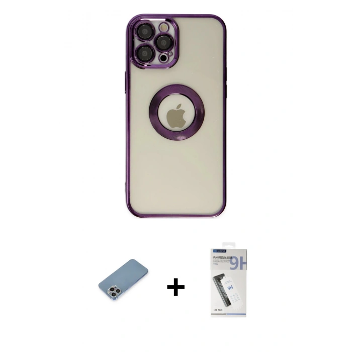 MARSİLYAN™- iPhone 12 Pro Kılıf Pusula Form - Şeffaf Uv Polymer Nano Ekran Koruyucu + Shine Kamera Lens Koruma Cam - GI