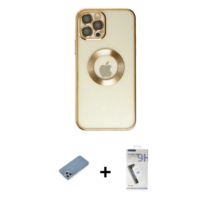 MARSİLYAN™- iPhone 12 Pro Kılıf Pusula Form - Şeffaf Uv Polymer Nano Ekran Koruyucu + Shine Kamera Lens Koruma Cam - GS