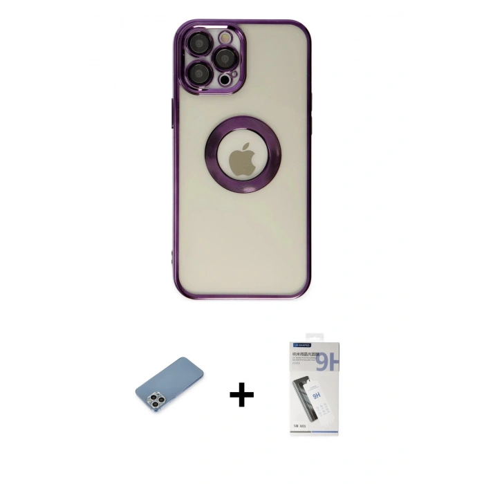 MARSİLYAN™- iPhone 12 Pro Kılıf Pusula Form - Şeffaf Uv Polymer Nano Ekran Koruyucu + Shine Kamera Lens Koruma Cam - GS