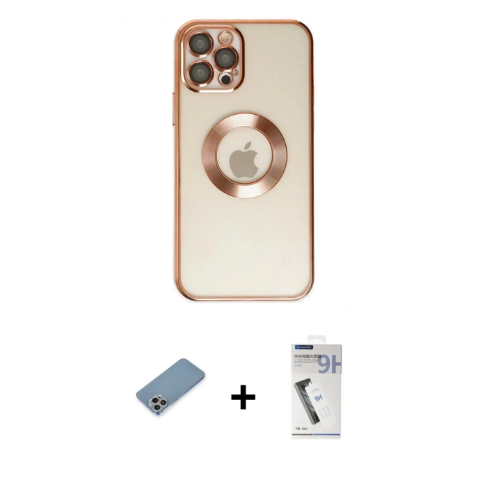 MARSİLYAN™- iPhone 12 Pro Kılıf Pusula Form - Şeffaf Uv Polymer Nano Ekran Koruyucu + Shine Kamera Lens Koruma Cam - GI