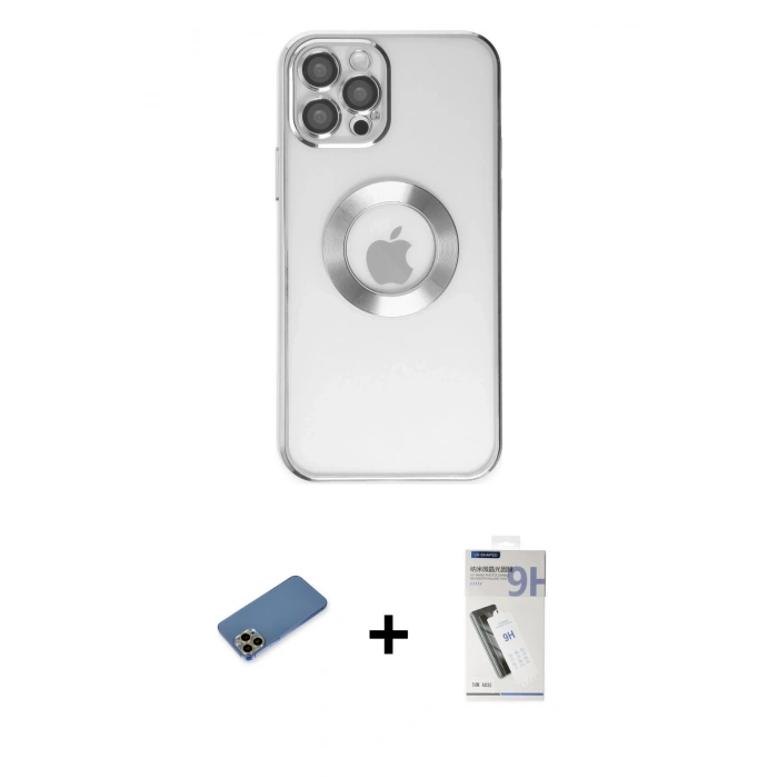 MARSİLYAN™- iPhone 12 Pro Kılıf Pusula Form - Şeffaf Uv Polymer Nano Ekran Koruyucu + Shine Kamera Lens Koruma Cam - GD