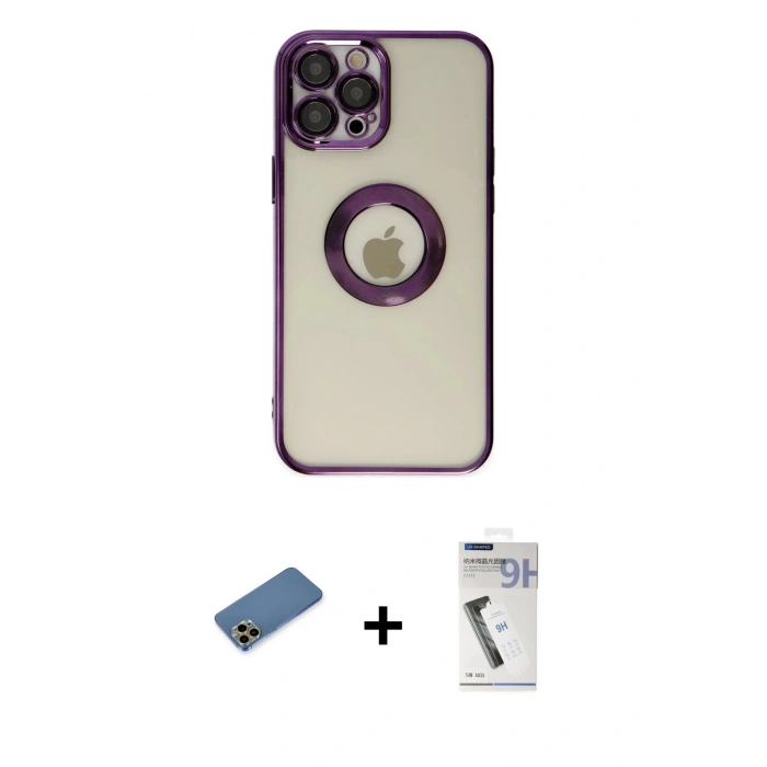 MARSİLYAN™- iPhone 12 Pro Kılıf Pusula Form - Şeffaf Uv Polymer Nano Ekran Koruyucu + Shine Kamera Lens Koruma Cam - GD