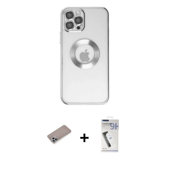 MARSİLYAN™- iPhone 12 Pro Kılıf Pusula Form - Şeffaf Uv Polymer Nano Ekran Koruyucu + Shine Kamera Lens Koruma Cam - SABE