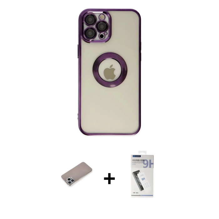 MARSİLYAN™- iPhone 12 Pro Kılıf Pusula Form - Şeffaf Uv Polymer Nano Ekran Koruyucu + Shine Kamera Lens Koruma Cam - SABE