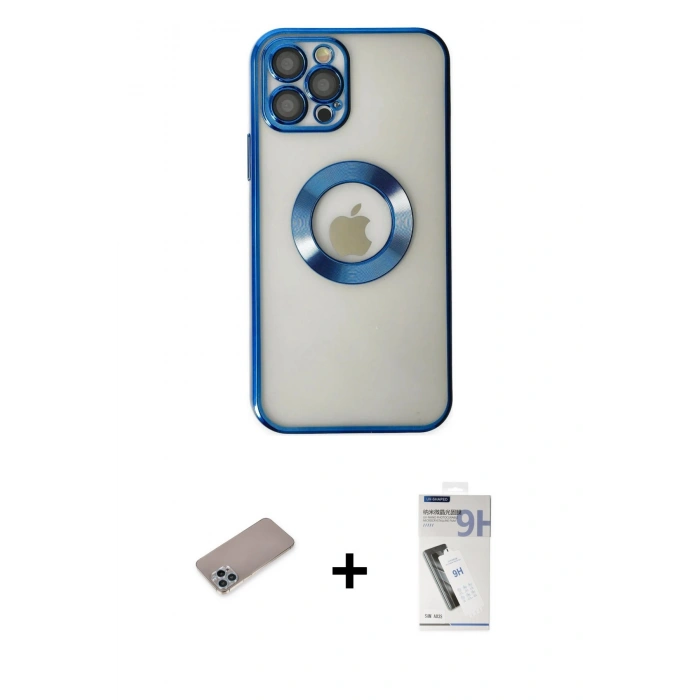 MARSİLYAN™- iPhone 12 Pro Kılıf Pusula Form - Şeffaf Uv Polymer Nano Ekran Koruyucu + Shine Kamera Lens Koruma Cam - SABE