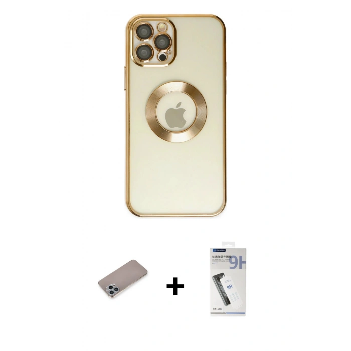 MARSİLYAN™- iPhone 12 Pro Kılıf Pusula Form - Şeffaf Uv Polymer Nano Ekran Koruyucu + Shine Kamera Lens Koruma Cam - SABE