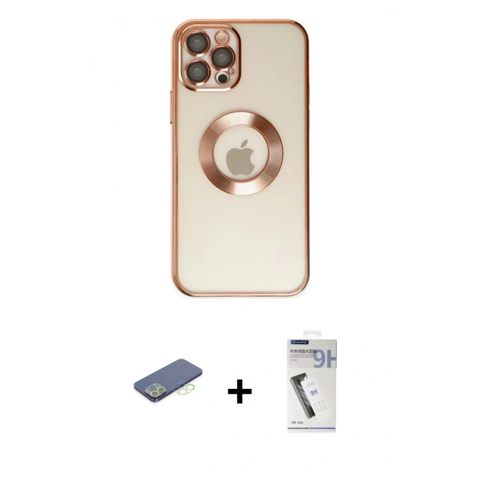 MARSİLYAN™- iPhone 12 Pro Kılıf Pusula Form - Şeffaf Uv Polymer Nano Ekran Koruyucu + Renkli Kamera Lens Koruma Cam - YL