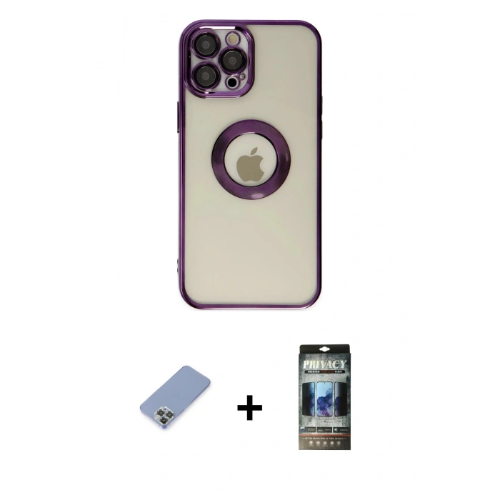 MARSİLYAN™- iPhone 12 Pro Kılıf Pusula Form - Siyah 34D Hayalet Izgaralı Cam + Metal Kamera Lens Koruma Cam - KUYL