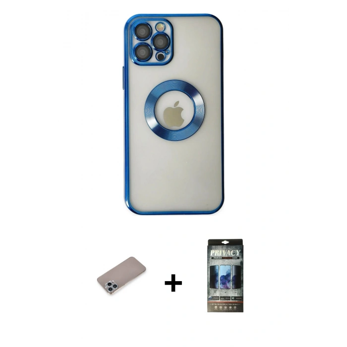 MARSİLYAN™- iPhone 12 Pro Kılıf Pusula Form - Siyah 34D Hayalet Izgaralı Cam + Shine Kamera Lens Koruma Cam - SABE