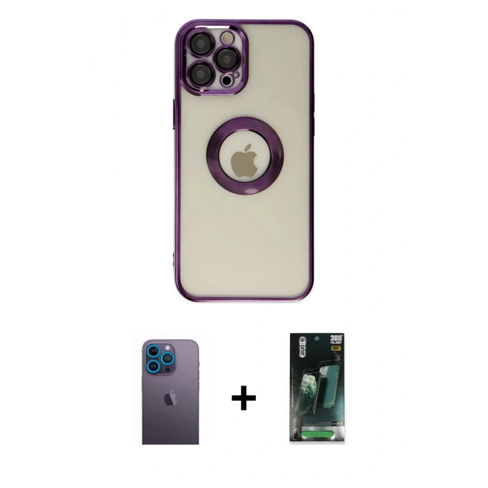 MARSİLYAN™- iPhone 12 Pro Kılıf Pusula Form - Siyah 360 Mat Full Body Arka Koruyucu + Neon Fosforlu Kamera Lens - MI