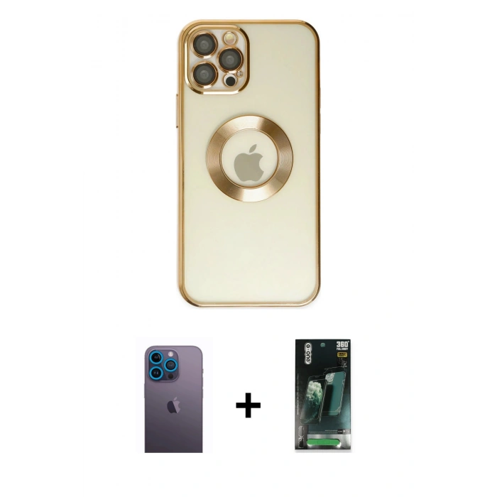 MARSİLYAN™- iPhone 12 Pro Kılıf Pusula Form - Siyah 360 Mat Full Body Arka Koruyucu + Neon Fosforlu Kamera Lens - MI