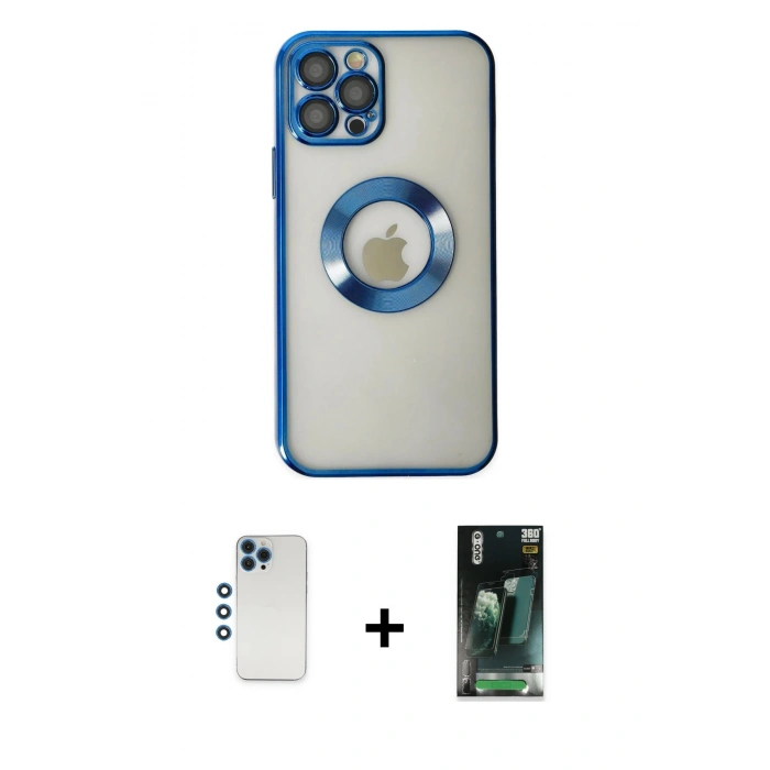 MARSİLYAN™- iPhone 12 Pro Kılıf Pusula Form - Siyah 360 Mat Full Body Arka Koruyucu + Shine Kamera Lens - MI