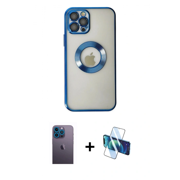 MARSİLYAN™- iPhone 12 Pro Kılıf Pusula Form - Siyah 3D Antistatik Cam Ekran Koruyucu + Neon Fosforlu Kamera Lens - MI