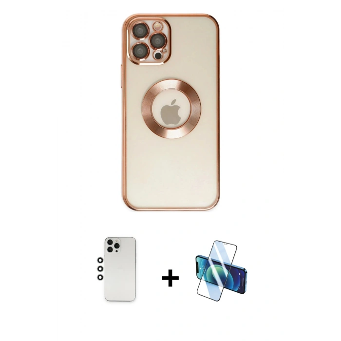 MARSİLYAN™- iPhone 12 Pro Kılıf Pusula Form - Siyah 3D Antistatik Cam Ekran Koruyucu + Shine Kamera Lens - GS