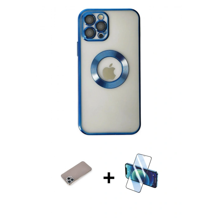 MARSİLYAN™- iPhone 12 Pro Kılıf Pusula Form - Siyah 3D Antistatik Cam Ekran Koruyucu + Shine Kamera Lens Koruma Cam - SABE