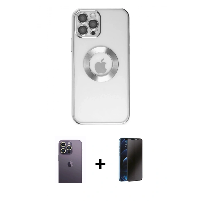 MARSİLYAN™- iPhone 12 Pro Kılıf Pusula Form - Siyah 3D Antistatik Hayalet Cam Ekran Koruyucu + Neon Fosforlu Kamera Lens - BZ