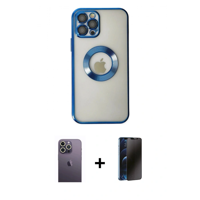 MARSİLYAN™- iPhone 12 Pro Kılıf Pusula Form - Siyah 3D Antistatik Hayalet Cam Ekran Koruyucu + Neon Fosforlu Kamera Lens - BZ