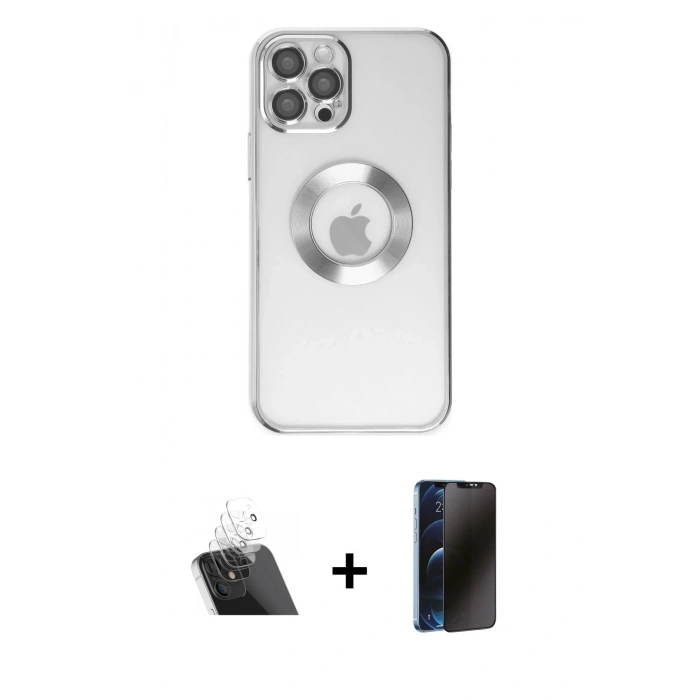 MARSİLYAN™- iPhone 12 Pro Kılıf Pusula Form - Siyah 3D Antistatik Hayalet Cam Ekran Koruyucu + Kamera Lens Koruma Cam - SF