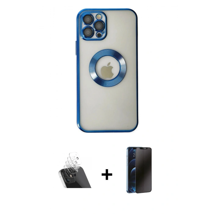 MARSİLYAN™- iPhone 12 Pro Kılıf Pusula Form - Siyah 3D Antistatik Hayalet Cam Ekran Koruyucu + Kamera Lens Koruma Cam - SF