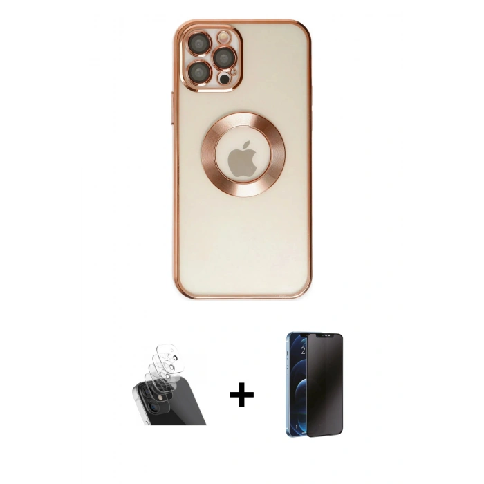 MARSİLYAN™- iPhone 12 Pro Kılıf Pusula Form - Siyah 3D Antistatik Hayalet Cam Ekran Koruyucu + Kamera Lens Koruma Cam - SF