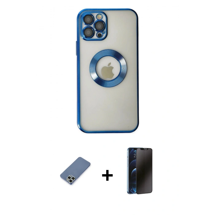 MARSİLYAN™- iPhone 12 Pro Kılıf Pusula Form - Siyah 3D Antistatik Hayalet Cam Ekran Koruyucu + Metal Kamera Lens Koruma Cam - AKYL