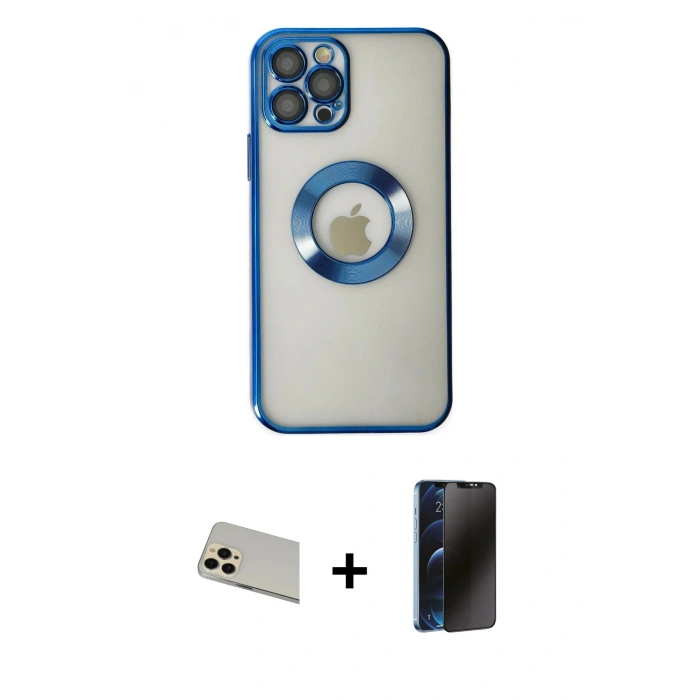 MARSİLYAN™- iPhone 12 Pro Kılıf Pusula Form - Siyah 3D Antistatik Hayalet Cam Ekran Koruyucu + Rainbow Kamera Lens Koruma Cam - GD
