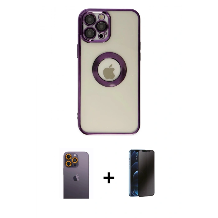 MARSİLYAN™- iPhone 12 Pro Kılıf Pusula Form - Siyah 3D Antistatik Hayalet Cam Ekran Koruyucu + Neon Fosforlu Kamera Lens - SI