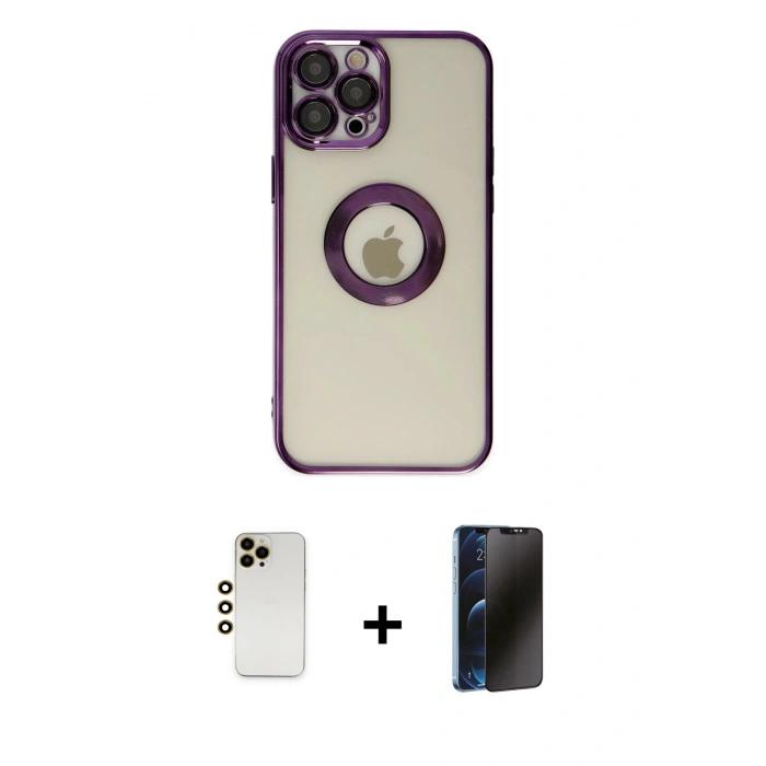 MARSİLYAN™- iPhone 12 Pro Kılıf Pusula Form - Siyah 3D Antistatik Hayalet Cam Ekran Koruyucu + Shine Kamera Lens - GD