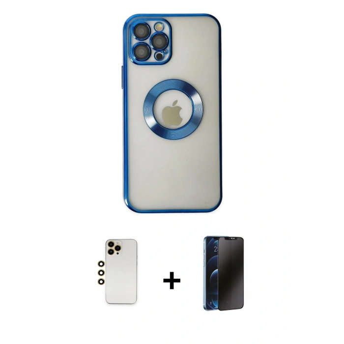 MARSİLYAN™- iPhone 12 Pro Kılıf Pusula Form - Siyah 3D Antistatik Hayalet Cam Ekran Koruyucu + Shine Kamera Lens - GD