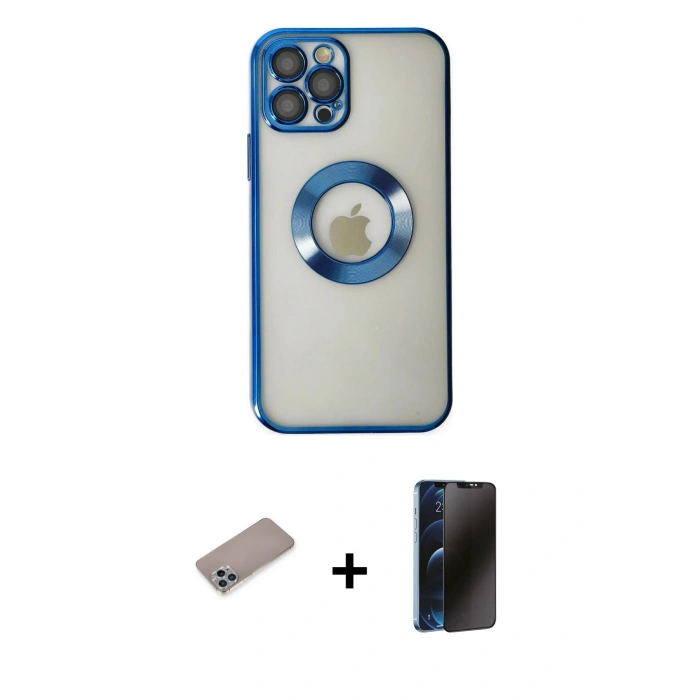MARSİLYAN™- iPhone 12 Pro Kılıf Pusula Form - Siyah 3D Antistatik Hayalet Cam Ekran Koruyucu + Shine Kamera Lens Koruma Cam - SABE