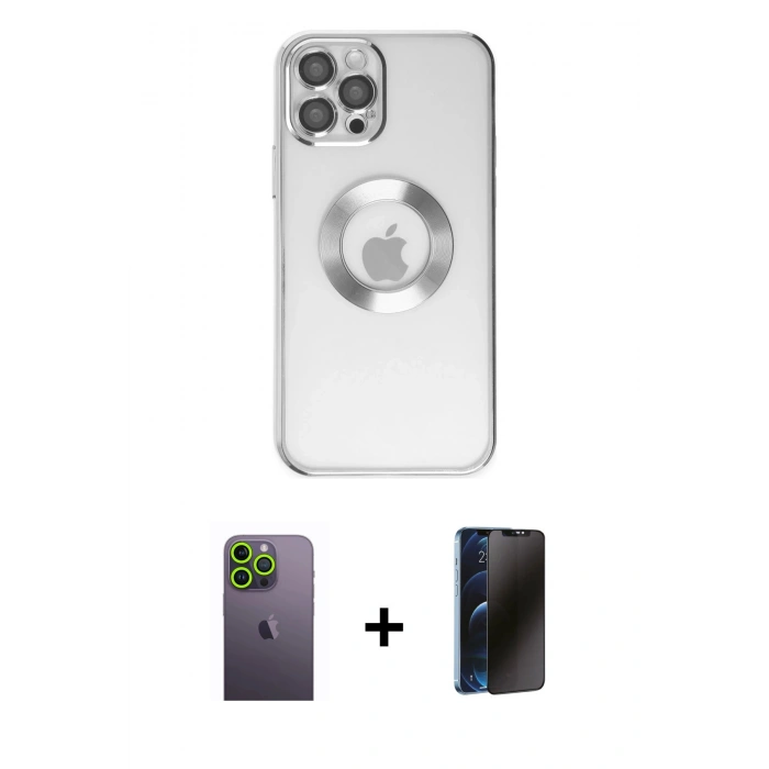 MARSİLYAN™- iPhone 12 Pro Kılıf Pusula Form - Siyah 3D Antistatik Hayalet Cam Ekran Koruyucu + Neon Fosforlu Kamera Lens - YL