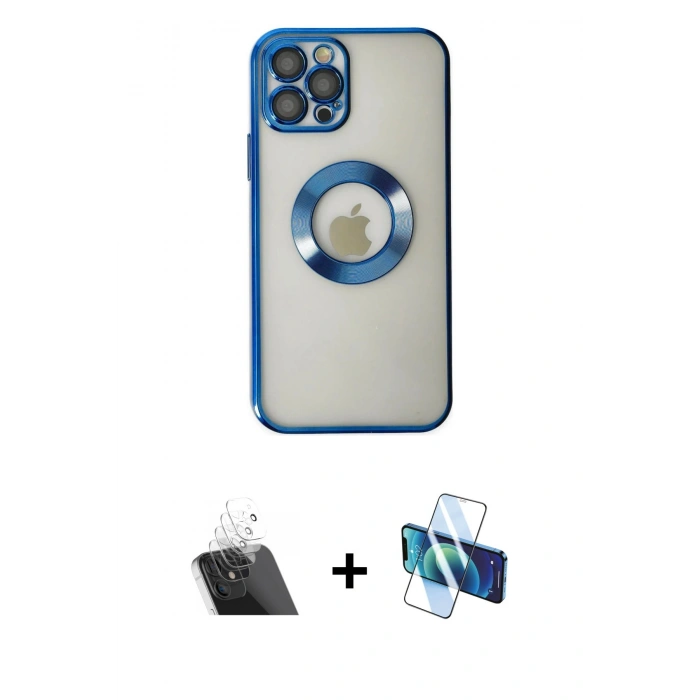 MARSİLYAN™- iPhone 12 Pro Kılıf Pusula Form - Siyah 3D Antistatik Seramik Nano Ekran Koruyucu + Kamera Lens Koruma Cam - SF