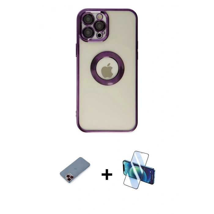 MARSİLYAN™- iPhone 12 Pro Kılıf Pusula Form - Siyah 3D Antistatik Seramik Nano Ekran Koruyucu + Metal Kamera Lens Koruma Cam - KI