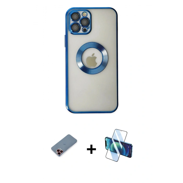MARSİLYAN™- iPhone 12 Pro Kılıf Pusula Form - Siyah 3D Antistatik Seramik Nano Ekran Koruyucu + Metal Kamera Lens Koruma Cam - KI