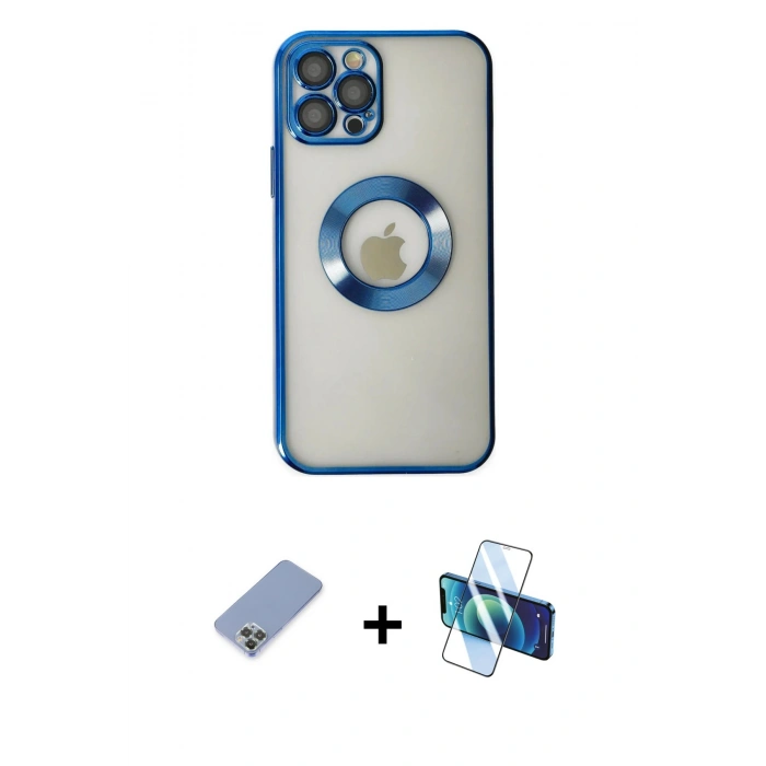 MARSİLYAN™- iPhone 12 Pro Kılıf Pusula Form - Siyah 3D Antistatik Seramik Nano Ekran Koruyucu + Metal Kamera Lens Koruma Cam - KUYL