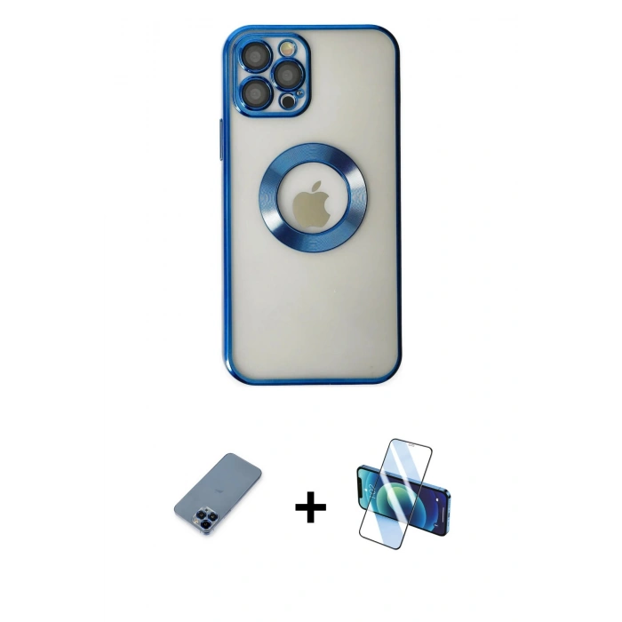 MARSİLYAN™- iPhone 12 Pro Kılıf Pusula Form - Siyah 3D Antistatik Seramik Nano Ekran Koruyucu + Metal Kamera Lens Koruma Cam - MI