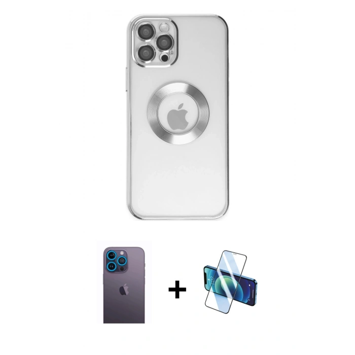 MARSİLYAN™- iPhone 12 Pro Kılıf Pusula Form - Siyah 3D Antistatik Seramik Nano Ekran Koruyucu + Neon Fosforlu Kamera Lens - MI