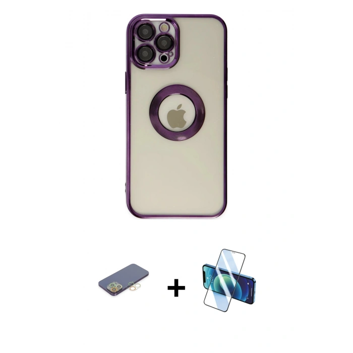 MARSİLYAN™- iPhone 12 Pro Kılıf Pusula Form - Siyah 3D Antistatik Seramik Nano Ekran Koruyucu + Renkli Kamera Lens Koruma Cam - SI