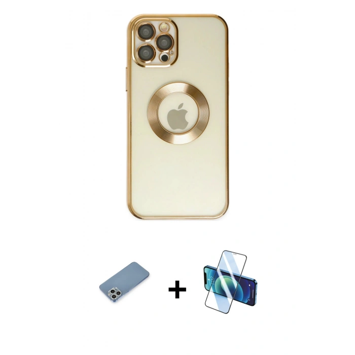 MARSİLYAN™- iPhone 12 Pro Kılıf Pusula Form - Siyah 3D Antistatik Seramik Nano Ekran Koruyucu + Shine Kamera Lens Koruma Cam - GS