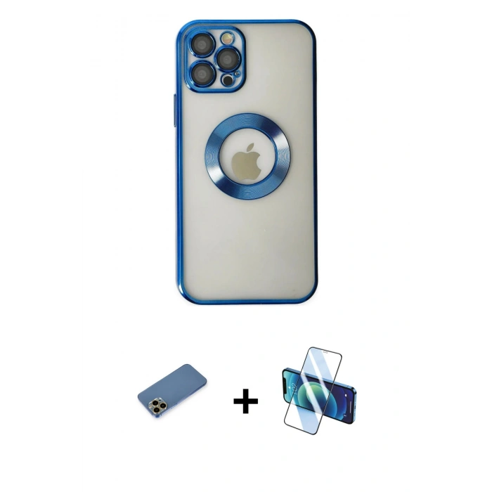 MARSİLYAN™- iPhone 12 Pro Kılıf Pusula Form - Siyah 3D Antistatik Seramik Nano Ekran Koruyucu + Shine Kamera Lens Koruma Cam - GD