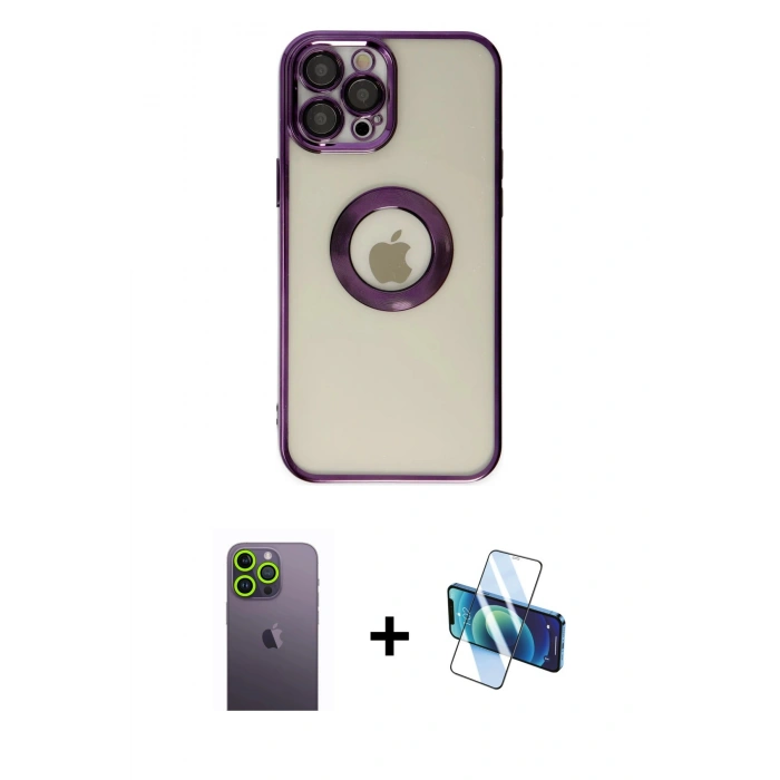 MARSİLYAN™- iPhone 12 Pro Kılıf Pusula Form - Siyah 3D Antistatik Seramik Nano Ekran Koruyucu + Neon Fosforlu Kamera Lens - YL