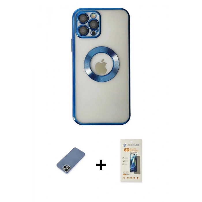 MARSİLYAN™- iPhone 12 Pro Kılıf Pusula Form - Siyah 6D Mat Seramik Hayalet Nano Ekran Koruyucu + Metal Kamera Lens Koruma Cam - AKYL