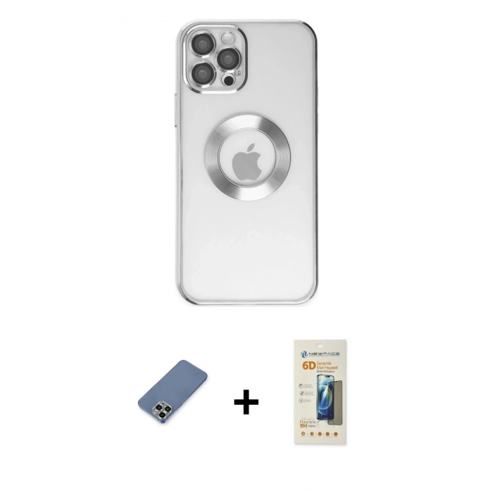 MARSİLYAN™- iPhone 12 Pro Kılıf Pusula Form - Siyah 6D Mat Seramik Hayalet Nano Ekran Koruyucu + Metal Kamera Lens Koruma Cam - AKYL
