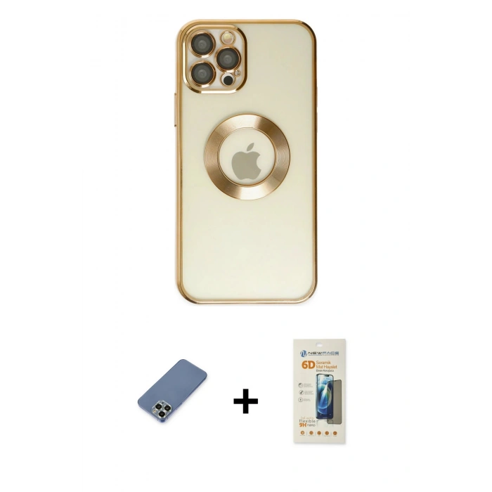 MARSİLYAN™- iPhone 12 Pro Kılıf Pusula Form - Siyah 6D Mat Seramik Hayalet Nano Ekran Koruyucu + Metal Kamera Lens Koruma Cam - AKYL