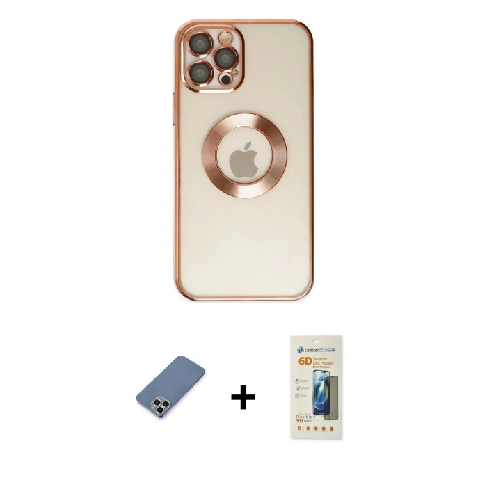 MARSİLYAN™- iPhone 12 Pro Kılıf Pusula Form - Siyah 6D Mat Seramik Hayalet Nano Ekran Koruyucu + Metal Kamera Lens Koruma Cam - AKYL