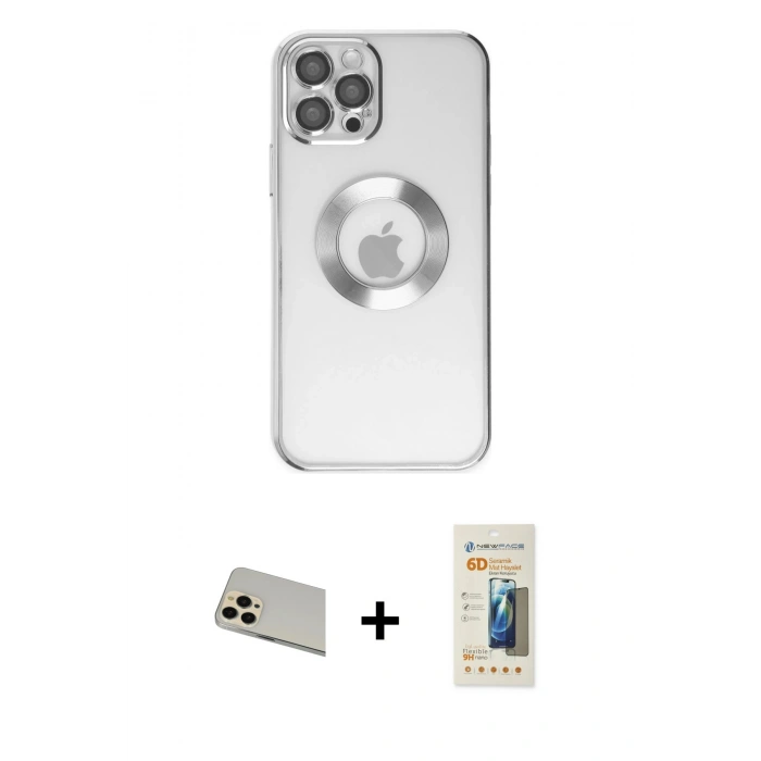 MARSİLYAN™- iPhone 12 Pro Kılıf Pusula Form - Siyah 6D Mat Seramik Hayalet Nano Ekran Koruyucu + Rainbow Kamera Lens Koruma Cam - GD