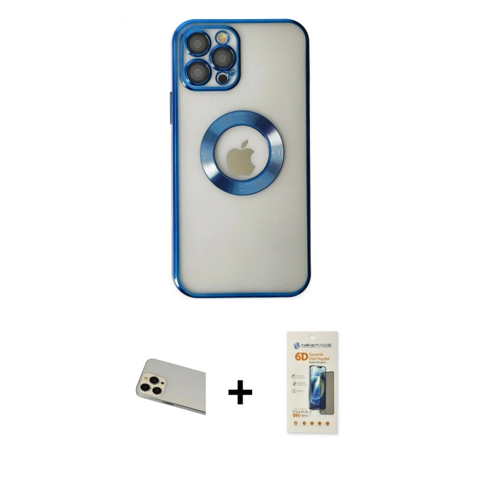 MARSİLYAN™- iPhone 12 Pro Kılıf Pusula Form - Siyah 6D Mat Seramik Hayalet Nano Ekran Koruyucu + Rainbow Kamera Lens Koruma Cam - GD