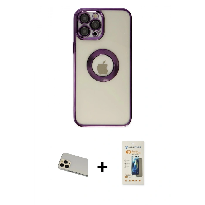 MARSİLYAN™- iPhone 12 Pro Kılıf Pusula Form - Siyah 6D Mat Seramik Hayalet Nano Ekran Koruyucu + Rainbow Kamera Lens Koruma Cam - GD