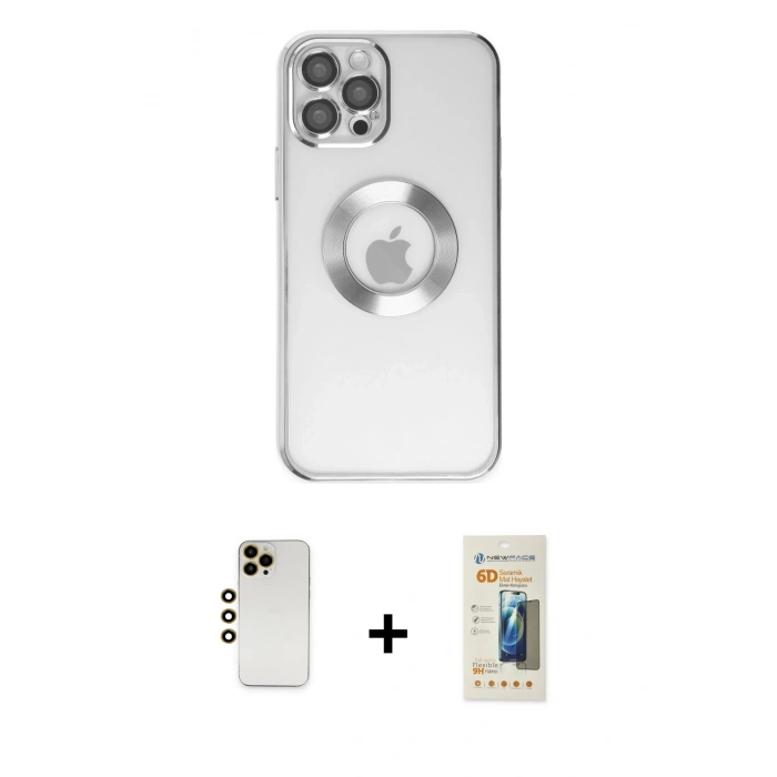 MARSİLYAN™- iPhone 12 Pro Kılıf Pusula Form - Siyah 6D Mat Seramik Hayalet Nano Ekran Koruyucu + Shine Kamera Lens - GD